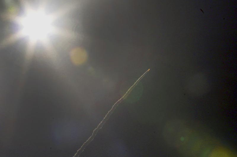Indian Space Research Organization (ISRO)'s Polar Satellite Launch Vehicle (PSLV) C-45 is seen lifting from Satish Dhawan Space Centre at Sriharikota in Andhra Pradesh state, around 117 kilometres (72 miles) north east of Chennai, India, Monday, April 1, 2019. Photo: AP