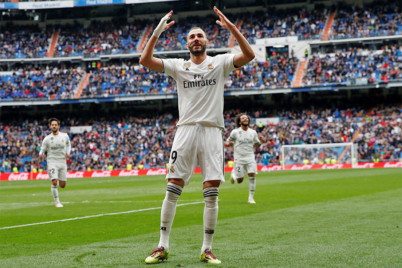 Real Madrid's Karim Benzema celebrates scoring their second goal. Photo: Reuters