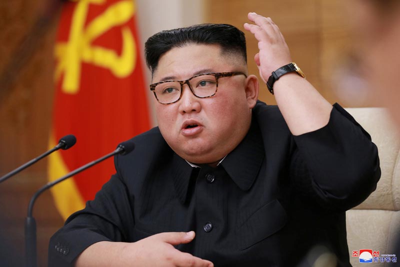 FILE - North Korean leader Kim Jong Un gestures during a Central Committee of the Worker's Party meeting in Pyongyang, North Korea in this photo released on April 9, 2019 by North Korea's Korean Central News Agency. Photo: KCNA via Reuters