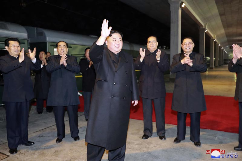 In this photo provided by the North Korean government, North Korean leader Kim Jong Un waves at an undisclosed train station in North Korea Wednesday, April 24, 2019, before leaving for Russia. Photo: Korean Central News Agency/Korea News Service via AP.