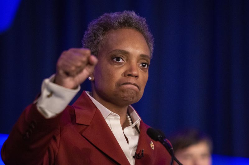 Lori Lightfoot celebrates at her election night rally at the Hilton Chicago after defeating Toni Preckwinkle in the Chicago mayoral election, Tuesday, April 2, 2019.Photo: Ashlee Rezin/Chicago Sun-Times via AP