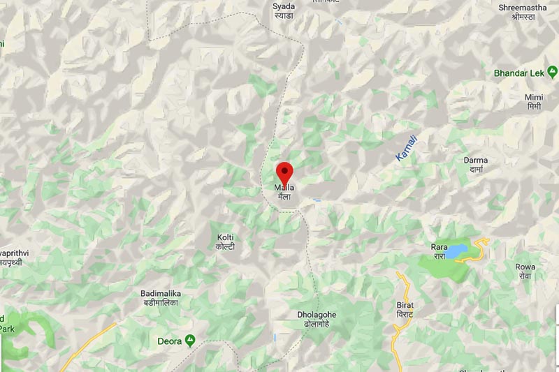 This image shows Maila area in Tanjakot Rural Municipality of Humla district. Image: Google Maps screenshot