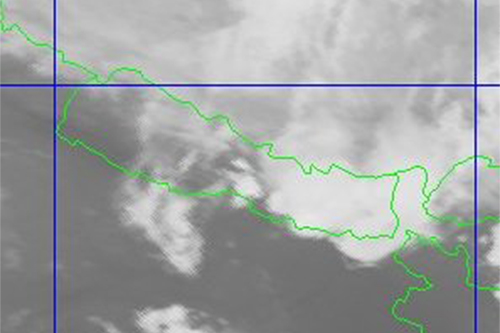 This image shows the wind travelling in eastward over Nepal on maps, on Sunday, March 31, 2019. Photo:  Nepal Weather Forecast Twitter@DHM_Weather