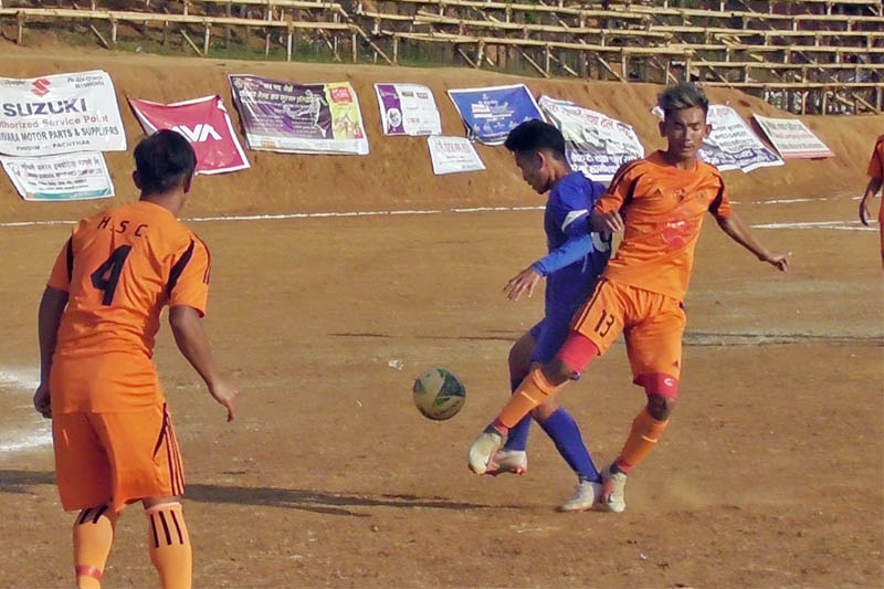 Players in action during Panchthar Gold Cup today. Photo: Laxmi Gautam/THT
