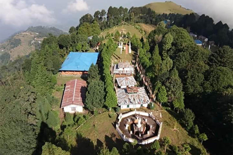 An ariel view of Tapobhumi Labrokuti, Kirati shrine, in Phidim of Panchthar district, on Thursday, April 25, 2019. Photo: Laxmi Gautam