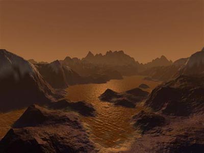 An artist's imagination of hydrocarbon pools, icy and rocky terrain on the surface of Saturn's largest moon Titan is seen in an undated handout image. Photo: Reuters