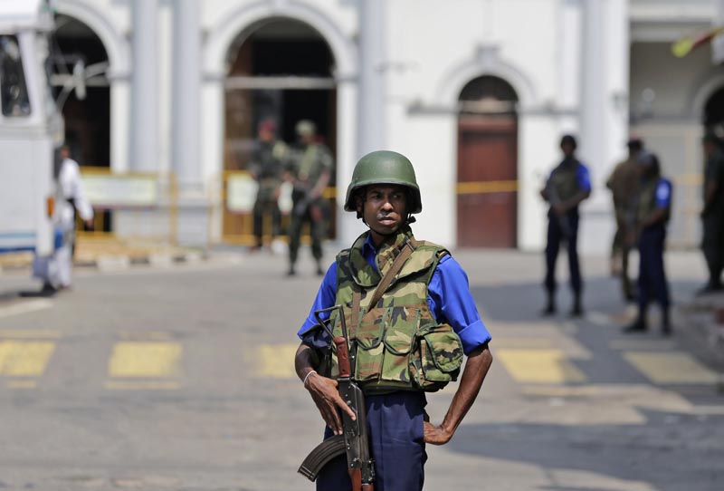 Sri Lankan navy soldiers secure the area out side St. Anthony's Church in Colombo, Sri Lanka, Thursday, April 25, 2019. Photo: AP