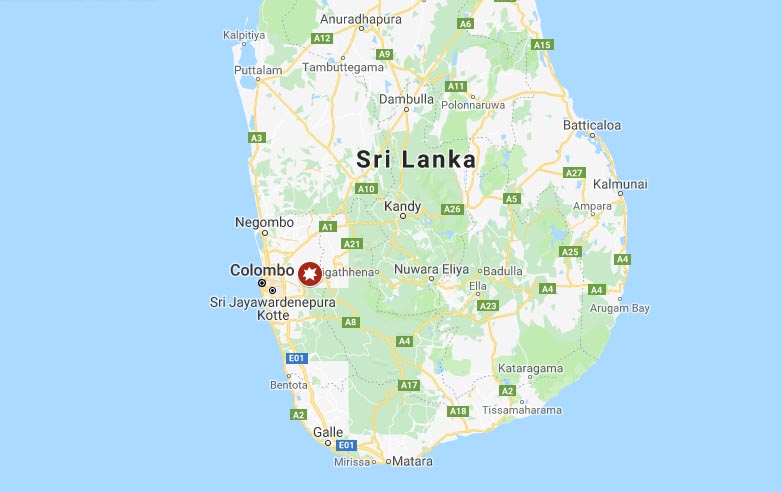 Sri Lanka blasts. Photo: Google Maps