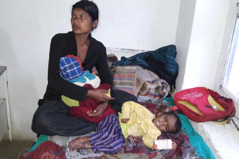 In the picture, a child of Pandusen, Budhinanda Rural Municipality-9 is seen severely suffering from malnutrition.