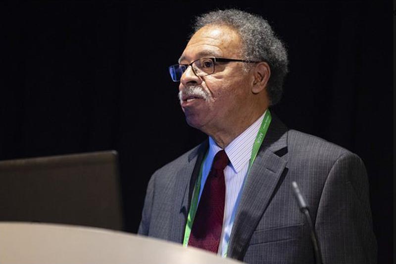 Billy Foster speaks during the organisation's annual meeting in Atlanta. Photo: Scott Morgan/American Association for Cancer Research via AP
