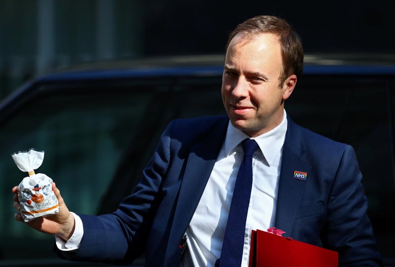 Britain's Secretary of State for Health Matt Hancock is seen outside Downing Street, as uncertainty over Brexit continues, in London, Britain May 21, 2019. Photo: Reuters