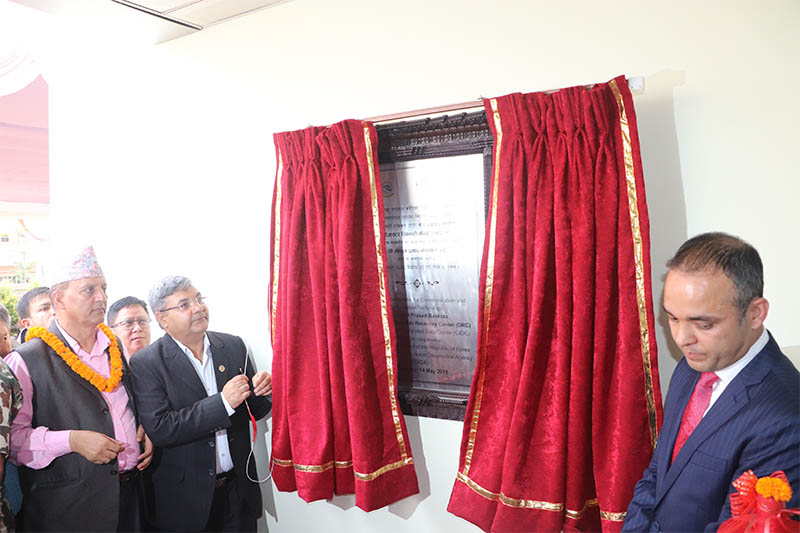 Minister for Communication and Technology Gokul Prasad Baskota inaugrates newly constructed Disaster Recovery Centre in Hetauda, on Tuesday, May 14, 2019. Photo: Prakash Dahal/THT