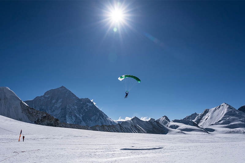 A view of parachute landing at the West Col of Barunste in Himalaya area, on Sunday, May 19, 2019. Courtesy: Explora Himalaya