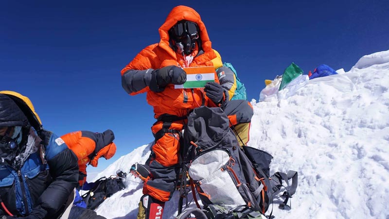 Keval Kakka on Mt Everest summit. Photo Courtesy: Rishi Bhanadari