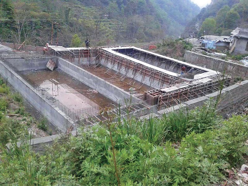 Construction of water processing centre in progress, in Lamjung, on Saturday. Photo: THT