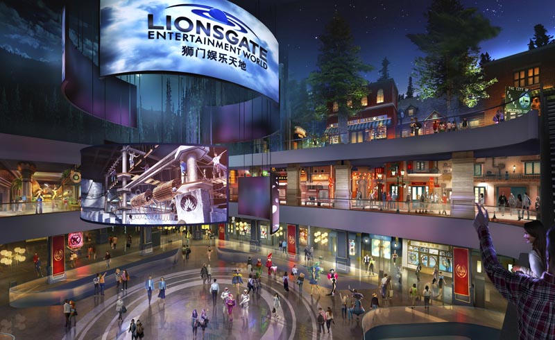 This rendering released by Lionsgate shows the atrium of Lionsgate Entertainment World, a virtual reality-heavy theme park set to open in July on Hengqin Island in Zhuhai, China. Photo: Lionsgate via AP