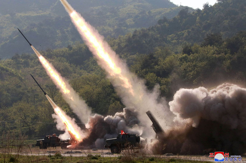This Thursday, May 9, 2019, photo provided Friday, May 10, 2019, by the North Korean government shows a test of military weapon systems in North Korea. Photo: AP