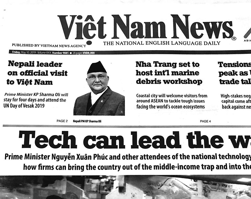 The front page of Viet Nam News, a Vietnamese national daily, covering the PMu2018s official visit to the country. Photo Source: twitter.com