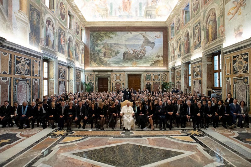 Pope Francis attends a meeting with the members of Italian Foreign Press Association at Clementine Hall at the Vatican, May 18, 2019. Photo: Vatican Media/u00adHandout via Reuters