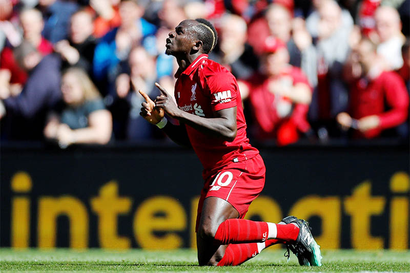 Liverpool's Sadio Mane celebrates scoring their first goal. Photo: Reuters