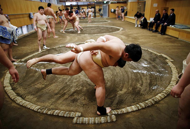 College students work out at the Sumo wrestling club at Nippon Sports Science University in Tokyo, Japan, on May 20, 2019. Photo: Reuters