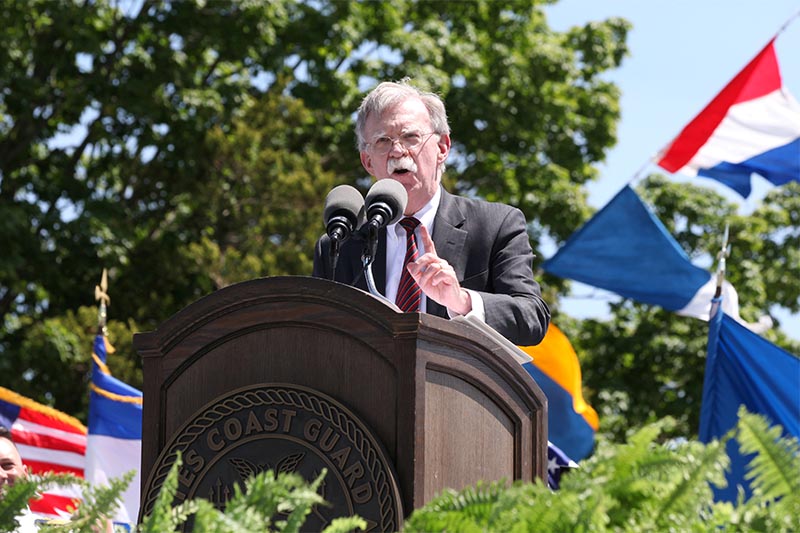 US National Security Advisor John Bolton speaks during a graduation ceremony at the US Coast Guard Academy in New London, Connecticut, U.S., May 22, 2019.   REUTERS/Michelle McLoughlin