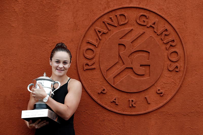 Tennis - French Open - Roland Garros, Paris, France - June 9, 2019. Australia's Ashleigh Barty poses with the trophy at the Roland Garros stadium in Paris. Ashleigh Barty won the French Open women's singles final on Saturday. Photo: Reuters