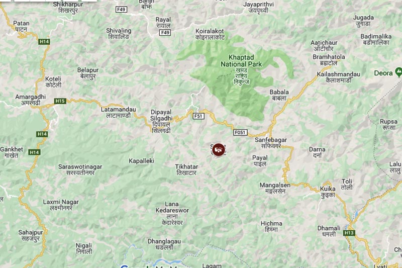 This image shows Sakot area in Chaurpati Rural Municipality-2 of Achham district. Inage: Google maps