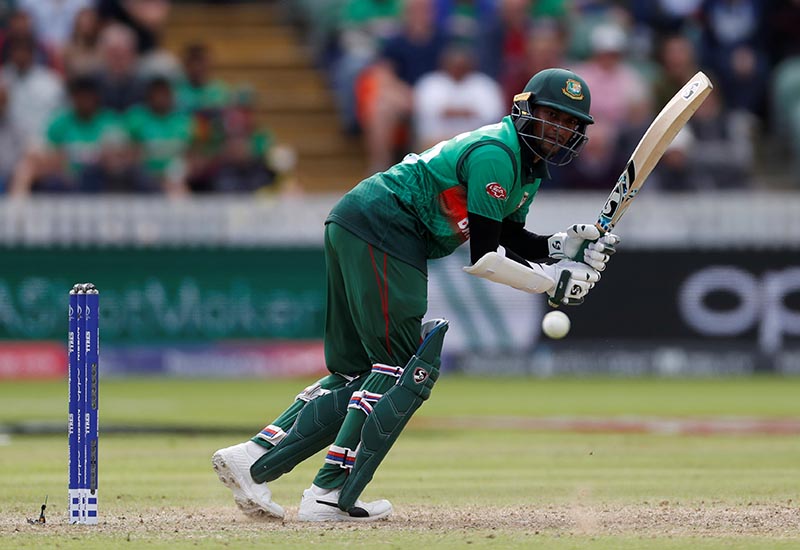 Bangladesh's Shakib Al Hasan in action during the ICC Cricket World Cup match between West Indies and  Bangladesh, at The County Ground, in Taunton, Britain, on June 17, 2019. Photo: Action Images via Reuters