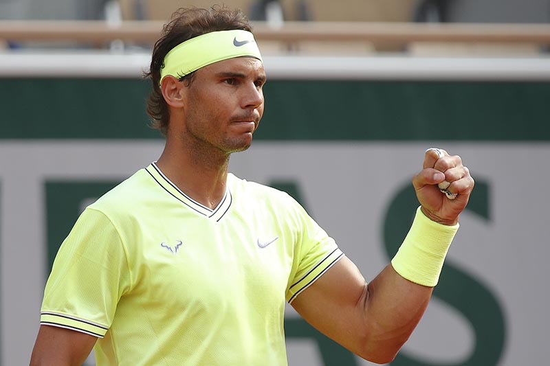 Spain's Rafael Nadal celebrates after his quarterfinal match against Japan's Kei Nishikori during the French Open, at Roland Garros, in Paris, France, on June 4, 2019. Photo: Reuters