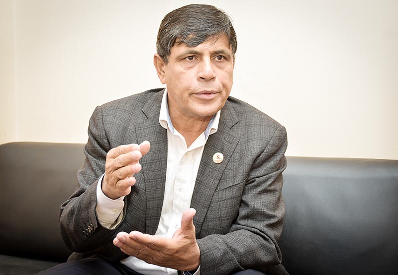 Interview with Nepal Communist Party (NCP) standing committee member Ghana Shyam Bhusal, in Kathmandu, on June 7, 2019. Photo: Naresh Krishna Shrestha/THT