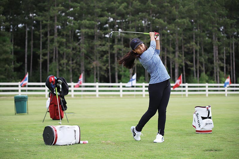 Nepali golfer Pratima Sherpa plays a shot during a practice round ahead of the Island Resort Championship at the Sweetgrass Golf Club in Michigan, the United States of America on Friday. Photo Courtesy: Symetra Tour