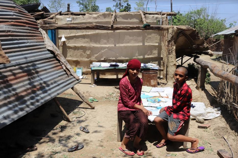 Damages caused by Thursday's windstorm to the houses of locals in Shanti Tole, Dhangadhi Sub-Metropolitan City-1 can be seen in this picture taken on Saturday, June 8, 2019. Photo: Tekendra Deuba/THT