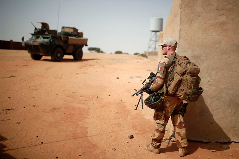 FILE PHOTO: A French soldier patrols during the regional anti-insurgent Operation Barkhane in Tin Hama, Mali, October 19, 2017. Photo: Reuters