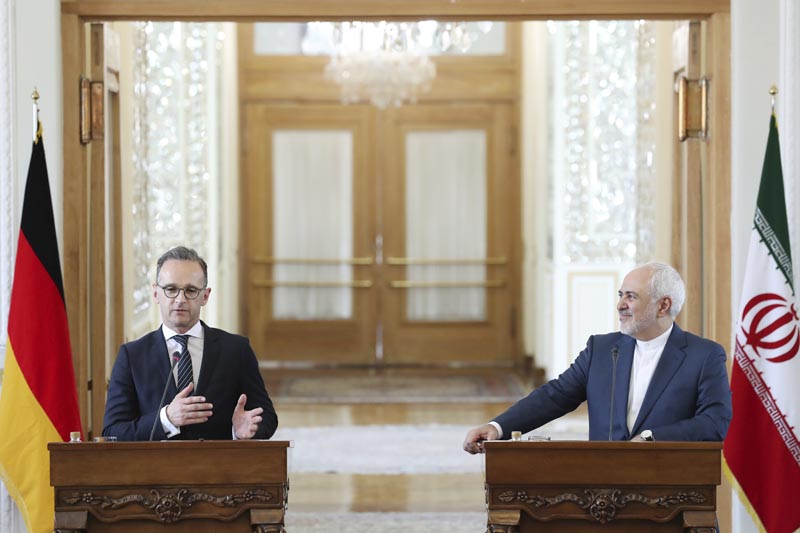German Foreign Minister Heiko Maas, left, speaks during a press conference with his Iranian counterpart Mohammad Javad Zarif after their talks in Tehran, Iran, Monday, June 10, 2019. Photo: AP
