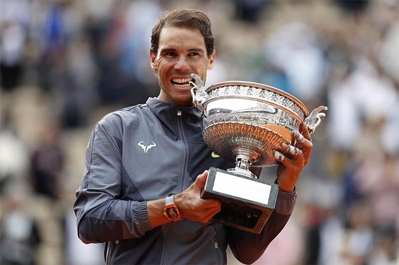 Spain's Rafael Nadal celebrates with the trophy after his final match against Austria's Dominic Thiem. Photo: Reuters