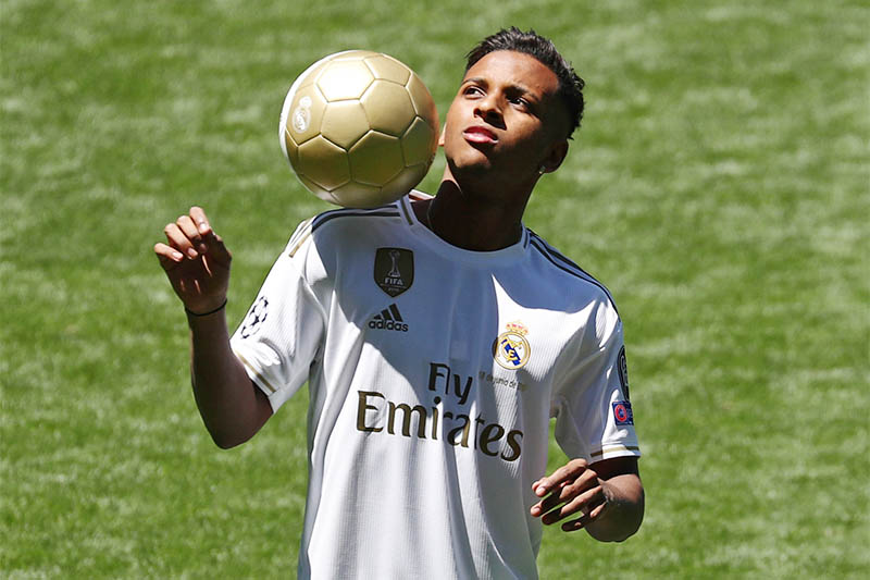 Real Madrid's Rodrygo during the presentation. Photo: Reuters