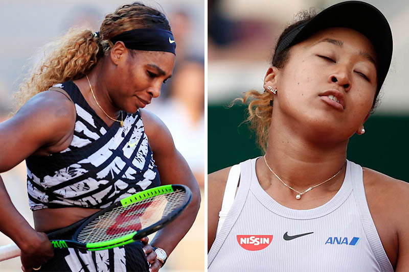 US tennis star Serena Williams and Japan's Naomi Osaka look dejected after defeat during French Open. Photos: Reuters