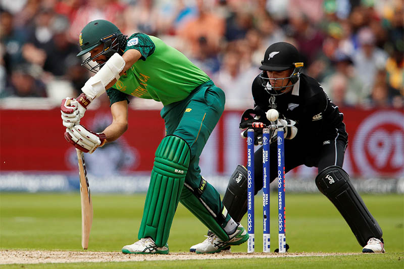 South Africa's Hashim Amla is bowled by New Zealand's Mitchell Santner. Photo: Reuters