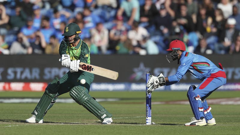 South Africa's Quinton de Kock in action against Afghanistan during the ICC Cricket World Cup group stage match at The Cardiff Wales Stadium in Cardiff, Wales, Saturday June 15, 2019.  Photo: David Davies/PA via AP