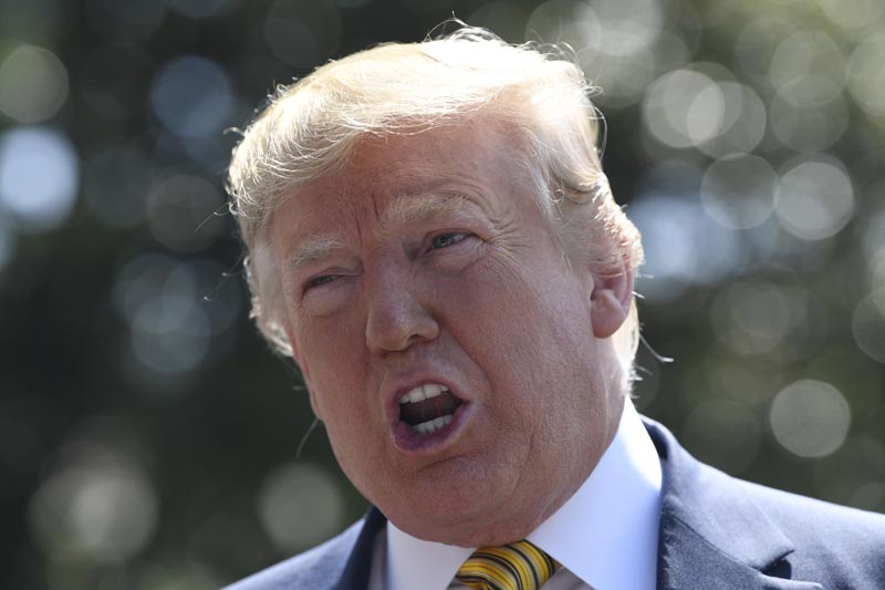 President Donald Trump speaks to reporters on the South Lawn of the White House in Washington, Saturday, June 22, 2019, before boarding Marine One for the trip to Camp David in Maryland. Photo: AP