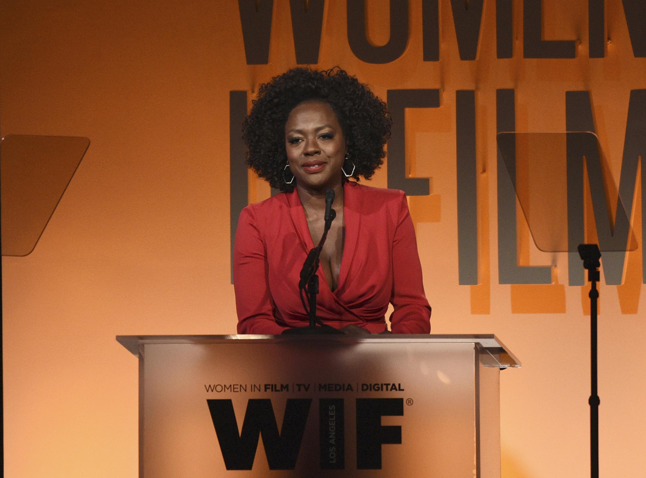 Viola Davis speaking at the Women in Film Annual Gala in Beverly Hills, California on June 12, 2019. Photo: AP