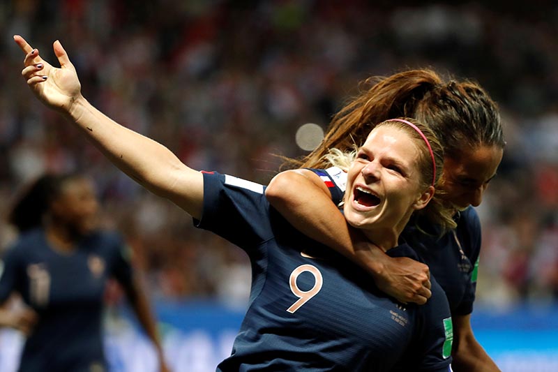 France's Eugenie Le Sommer celebrates scoring their second goal during the Women's World Cup Group A match between France and Norway, at Allianz Riviera, in Nice, France, on June 12, 2019. Photo: Reuters
