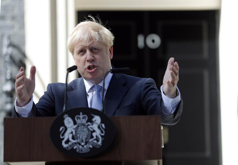 Britain's new Prime Minister Boris Johnson gestures as he speaks outside 10 Downing Street, London, Wednesday, July 24, 2019. Photo: AP