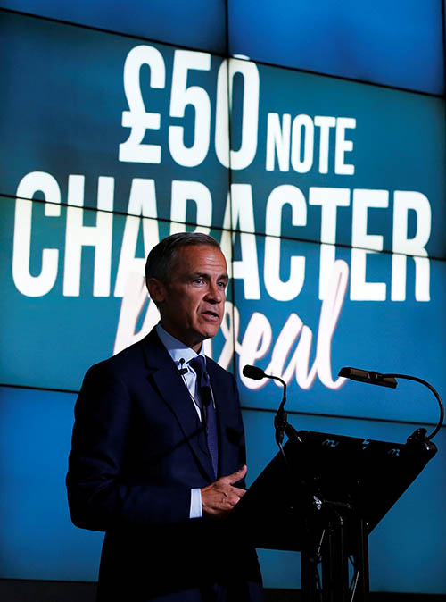 Bank of England governor Mark Carney speaks before presenting a new 50 pound note at at the Science and Industry Museum in Manchester, Britain, July 15, 2019. Photo: Reuters