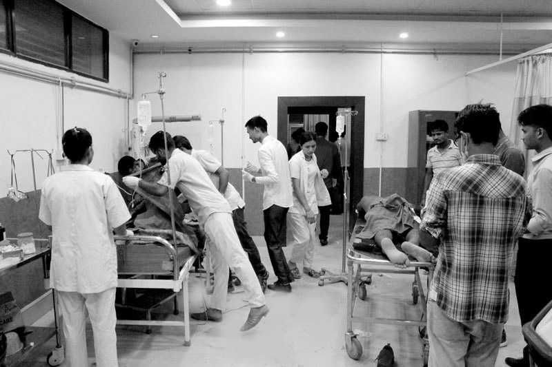 The injured receiving treatment at Maya Metro Hospital, in Dhangdhi district. Photo: Tekendra Deuba/ THT