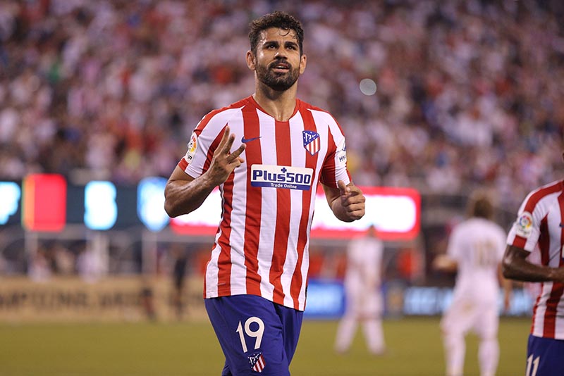 Atletico de Madrid forward Diego Costa (19) celebrates after his third goal against Real Madrid during the first half of an International Champions Cup soccer series match at MetLife Stadium,  in East Rutherford, NJ, USA, on Jul 26, 2019. Photo: Brad Penner-USA TODAY Sports via Reuters