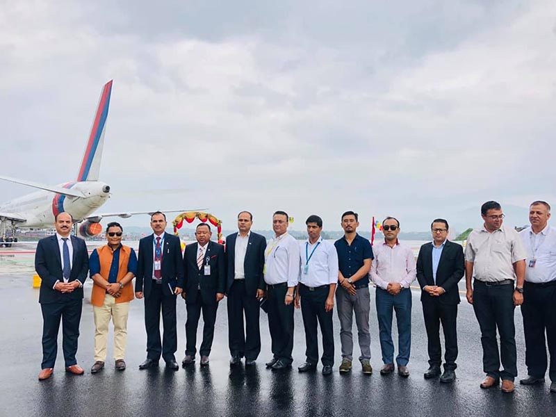 Officials participate in the inauguration programme of remote parking bay at Tribhuvan International Airport recently. Photo: TIA/Facebook