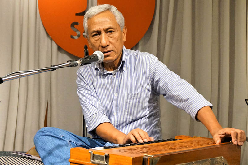 Musician Vikram Gurung practices for upcoming shows at Paleti in Kathmandu. Courtesy: Nepalaya