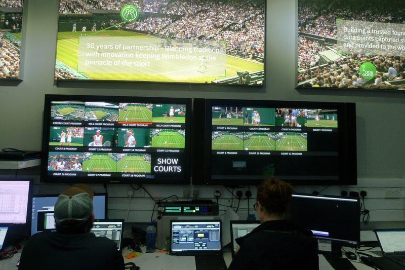 Staff monitor game data and work on match analysis at an operations room during the Wimbledon Tennis Championships in London, Wednesday, July 3, 2019. Photo: AP